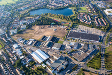 Schütte-Lanz-Park commercial area in Brühl in the state Baden-Wuerttemberg, Germany from the drone perspective