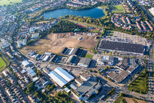 Schütte-Lanz-Park commercial area in Brühl in the state Baden-Wuerttemberg, Germany from a drone
