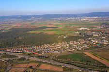Aerial view of Hirschacker district in Schwetzingen in the state Baden-Wuerttemberg, Germany