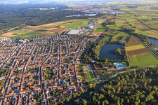 Aerial view of View of the town from the northwest in Ketsch in the state Baden-Wuerttemberg, Germany