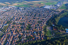 Aerial photograpy of View of the town from the northwest in Ketsch in the state Baden-Wuerttemberg, Germany