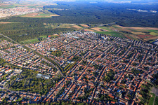 Oblique view of View of the town from the northwest in Ketsch in the state Baden-Wuerttemberg, Germany