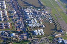 Aerial view of TanQuid tank farm in Speyer in the state Rhineland-Palatinate, Germany
