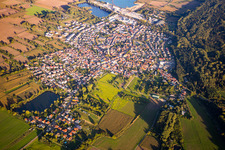 Aerial view of From the northwest in the district Rheinsheim in Philippsburg in the state Baden-Wuerttemberg, Germany
