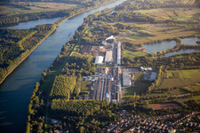 Nolte Möbel GmbH & Co. KG and Rheinspan GmbH on the banks of the Rhine in Germersheim in the state Rhineland-Palatinate, Germany