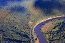 Aerial view of Castle Zwingenberg on the Neckar in Zwingenberg in the state Baden-Wuerttemberg, Germany