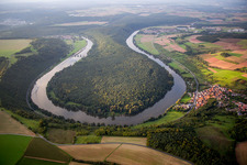 Curved loop of the riparian zones on the course of the river Main near Urphar in Kreuzwertheim in the state Bavaria