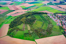 Round vineyard Kirchberg with football field in Franconia in Uettingen in the state Bavaria, Germany