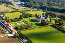 Aerial view of Seehof Park and Palace in Memmelsdorf in the state Bavaria, Germany