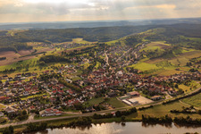 Village from the north across the Main in the district Trunstadt in Viereth-Trunstadt in the state Bavaria, Germany