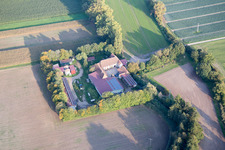 Aerial view of Leistenmühle from the northwest in Erlenbach bei Kandel in the state Rhineland-Palatinate, Germany