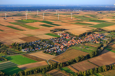Aerial view of Village view from the southwest in Herxheimweyher in the state Rhineland-Palatinate, Germany