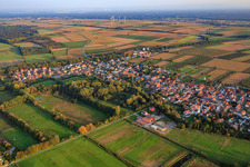 Aerial view of Village view from the northwest in Billigheim-Ingenheim in the state Rhineland-Palatinate, Germany