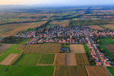 Aerial photograpy of Village overview from the south in Freckenfeld in the state Rhineland-Palatinate, Germany