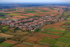 Village overview from the southwest in Minfeld in the state Rhineland-Palatinate, Germany