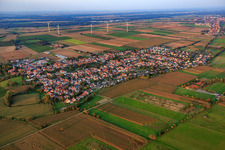 Oblique view of Village overview from the southwest in Minfeld in the state Rhineland-Palatinate, Germany