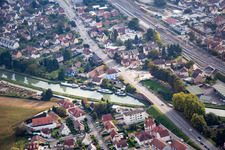 River - bridge construction crossing the Muehlbach in Vendenheim in Grand Est, France