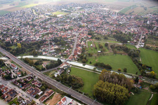 Aerial photograpy of River - bridge construction crossing the Muehlbach in Vendenheim in Grand Est, France