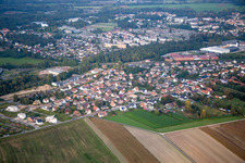 Aerial view of Town View of the streets and houses of the residential areas in Bischwiller in Grand Est, France