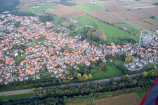Aerial view of Oberhoffen-sur-Moder in the state Bas-Rhin, France