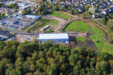Aerial view of New opening of EDEKA new building on Lauterburger Straße in Kandel in the state Rhineland-Palatinate, Germany