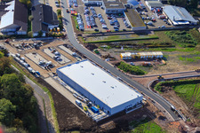 Oblique view of New opening of EDEKA new building on Lauterburger Straße in Kandel in the state Rhineland-Palatinate, Germany