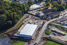 Bird's eye view of New opening of EDEKA new building on Lauterburger Straße in Kandel in the state Rhineland-Palatinate, Germany