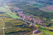 Village - view on the edge of agricultural fields and farmland in Niederhorbach in the state Rhineland-Palatinate, Germany