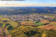 City overview from the southeast with B38 bypass in Bad Bergzabern in the state Rhineland-Palatinate, Germany