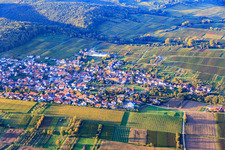 Rotackerweg between autumnal vineyards from the south in Oberotterbach in the state Rhineland-Palatinate, Germany