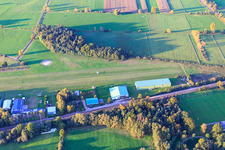 Landing of a sports aircraft on the runway of airfield Schweighofen in Schweighofen in the state Rhineland-Palatinate, Germany