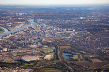 From the north in the district BASF in Ludwigshafen am Rhein in the state Rhineland-Palatinate, Germany