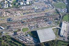 From the north in the district BASF in Ludwigshafen am Rhein in the state Rhineland-Palatinate, Germany out of the air