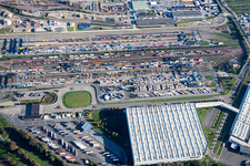 Bird's eye view of From the north in the district BASF in Ludwigshafen am Rhein in the state Rhineland-Palatinate, Germany