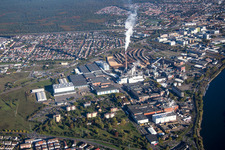 Aerial photograpy of Building and production halls on the premises of SCA HYGIENE PRODUCTS GmbH in the district Waldhof in Mannheim in the state Baden-Wurttemberg, Germany