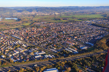 Aerial photograpy of City view from the northwest in Lorsch in the state Hesse, Germany