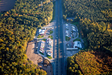 Routing and traffic lanes during the motorway service station and parking lot of the BAB A Serways Raststaette Lorsch West in Lorsch in the state Hesse, Germany