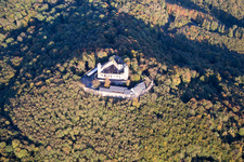 Aerial view of Ruins and vestiges of the former castle and fortress Schloss Auerbach in the district Alsbach in Alsbach-Haehnlein in the state Hesse