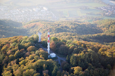 Rocky and mountainous landscape des Melibokus mit Antenne in Alsbach-Haehnlein in the state Hesse
