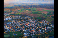 City center from the west with Haus Rheinaue nursing home in Gernsheim in the state Hesse, Germany