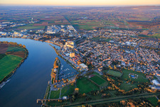 Gernsheim Rhine port and Hammer Rhine bend from the south in Gernsheim in the state Hesse, Germany