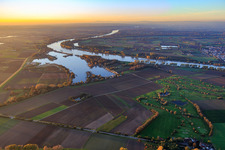 Golf course of the GC Worms in front of the weekend house area and marina of the MSC Gernsheim at the Eicher See on the Hammer Rheinbogen in Hamm am Rhein in the state Rhineland-Palatinate, Germany