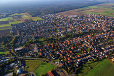 Aerial view of View of the town from the northeast in the district Grosshausen in Einhausen in the state Hesse, Germany