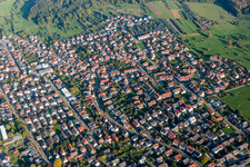 Aerial view of Town View of the streets and houses of the residential areas in Schoellbronn in the state Baden-Wurttemberg, Germany