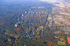 City view in the forest from the south in the district Waldstadt in Karlsruhe in the state Baden-Wuerttemberg, Germany