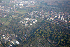 Aerial view of District Rintheim in Karlsruhe in the state Baden-Wuerttemberg, Germany