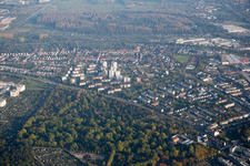 Aerial photograpy of District Rintheim in Karlsruhe in the state Baden-Wuerttemberg, Germany