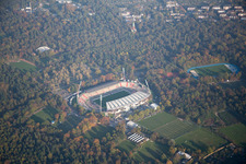 Aerial view of Stadium in the district Innenstadt-Ost in Karlsruhe in the state Baden-Wuerttemberg, Germany