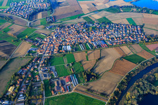 Aerial view of Village overview on the Old Rhine from the south in Neupotz in the state Rhineland-Palatinate, Germany