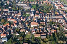 Aerial photograpy of Town View of the streets and houses of the residential areas in Soultz-sous-Forets in Grand Est, France